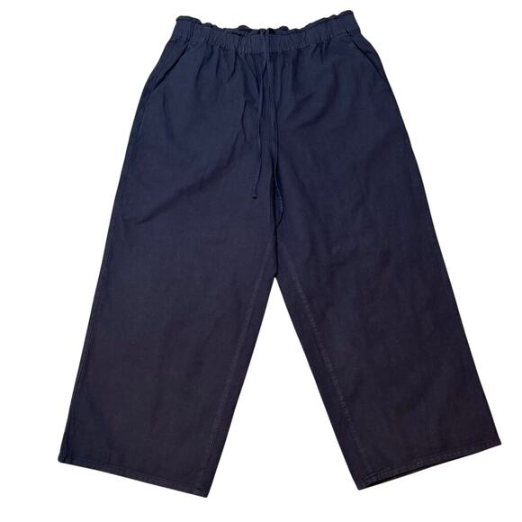 NWT J.Crew Navy Cotton Linen Wide Leg Drawstring Pants Size L - Picture 1 of 4